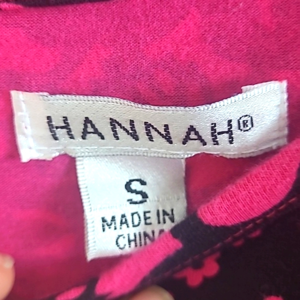 Hannah T-shirt short sleeve fuchsia bright pink black floral print boat neck - Picture 6 of 7